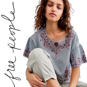 Free People Adriana Woven, Cropped, Embroidered Top - Size S